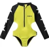 NUNUNU Swim | Neon-TRIPLE STAR CUTOUT RASH GUARD ONE PIECE SWIMSUIT