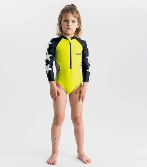 NUNUNU Swim | Neon-TRIPLE STAR CUTOUT RASH GUARD ONE PIECE SWIMSUIT
