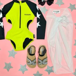 NUNUNU Swim | Neon-TRIPLE STAR CUTOUT RASH GUARD ONE PIECE SWIMSUIT