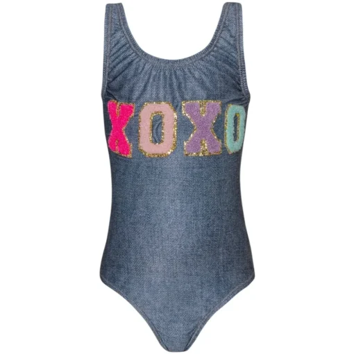PQ KIDS Swim | Denim On Denim-XOXO ONE PIECE SWIMSUIT